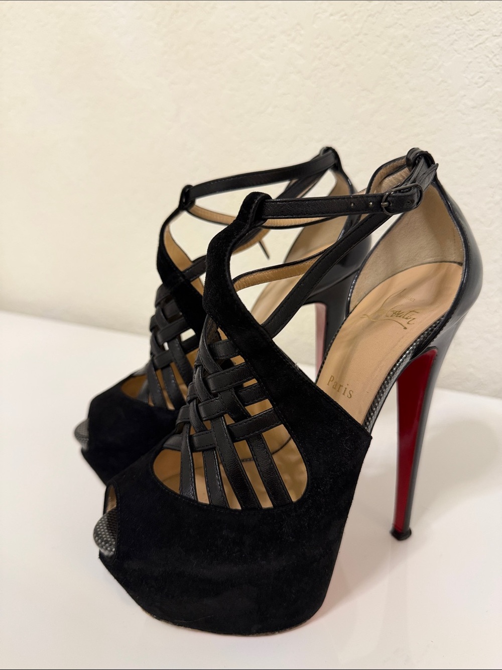 Christian Louboutin Black Strappy Platform High Heel Sandals 39EU
